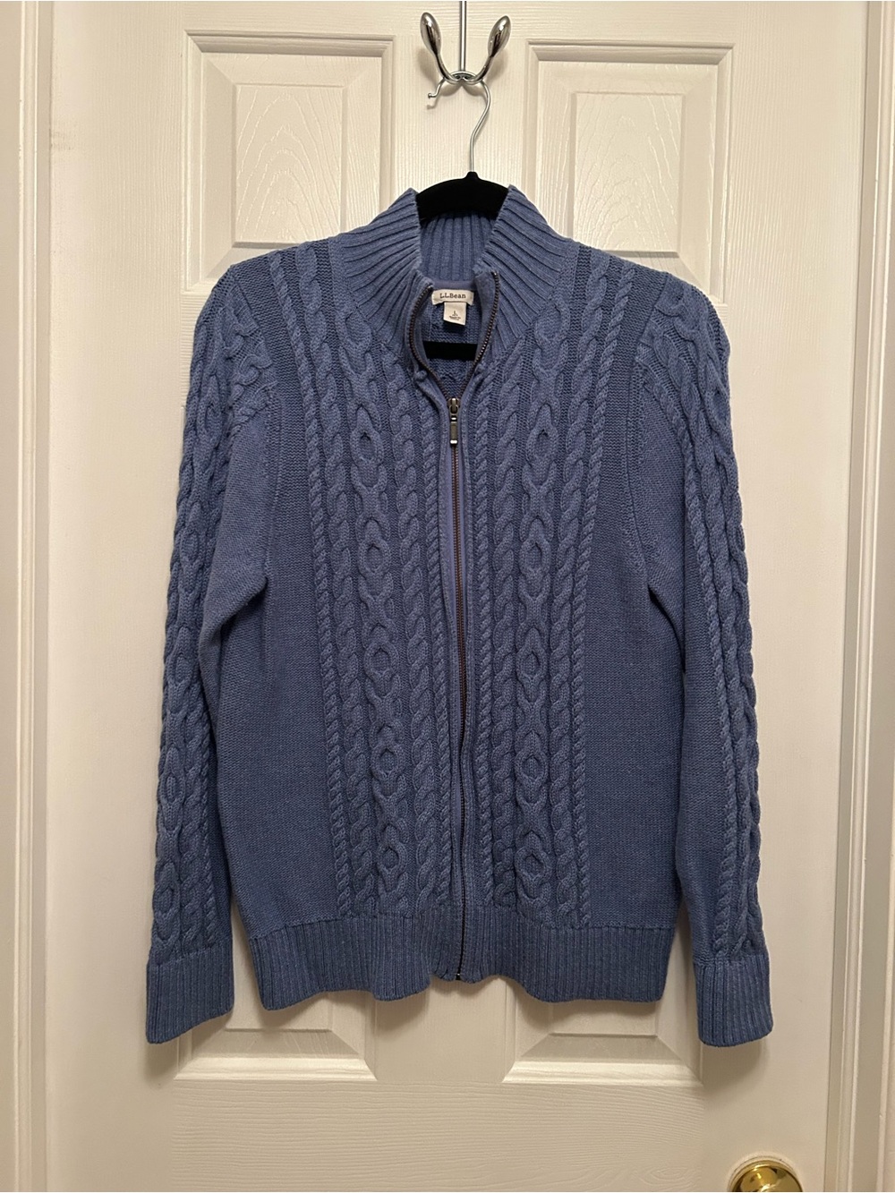L.L. Bean Cable-Knit Full-Zip Sweater - Periwinkle Blue